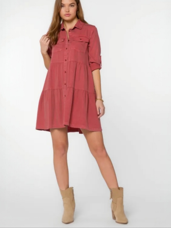 Velvet Heart Dresses & Skirts - Velvet Heart Bree Red Clay Tencel Tiered Button Front Shirt Dress Large